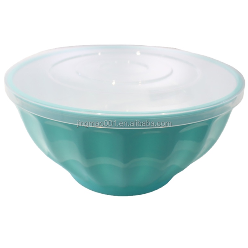hot sale 3pcs household kitchen food container custom plastic unbreakable fruit salad serving bowl with lid