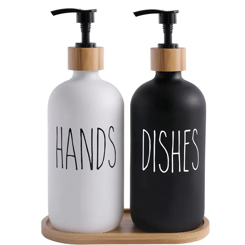 500ML Soap Dispenser Set with Tray Glass Hand and Dish Soap Dispenser for Kitchen Sink  Soap DispenserBottle