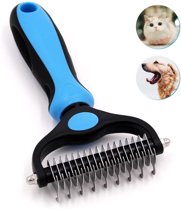 Pet Grooming Tool- 2 Sided Undercoat Rake for Dogs &Cats-Safe and Effective Dematting Comb for Mats&Tangles Removing-No More Nas