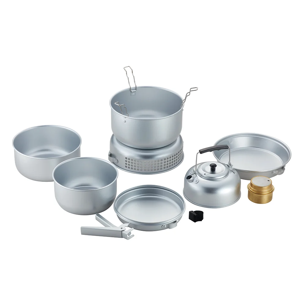 Outdoor 10Pcs Aluminum Anodized Non Stick Camping Cook Set Camping Pots And Pans Set
