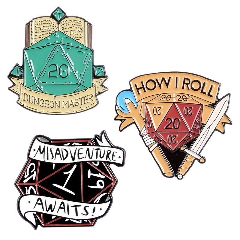 20 сторонних игральных костей D20 DnD, эмалевые булавки, игровая брошь на заказ, булавка для лацканов, Значки для рубашек, сумок, дракон и подземей, ювелирные изделия, значки для лацканов