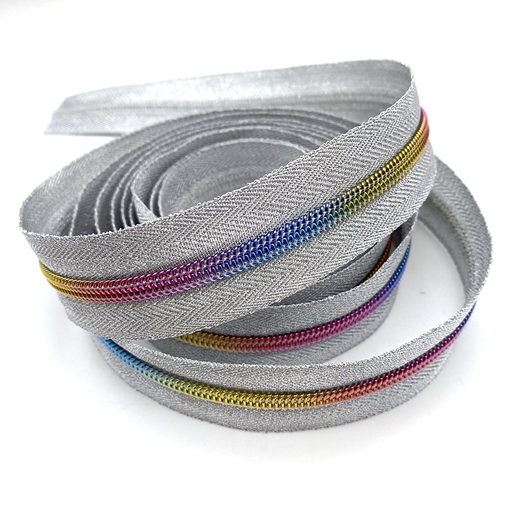 YYX custom 5# rose gold rainbow tape with plating color teeth nylon zipper roll for bags