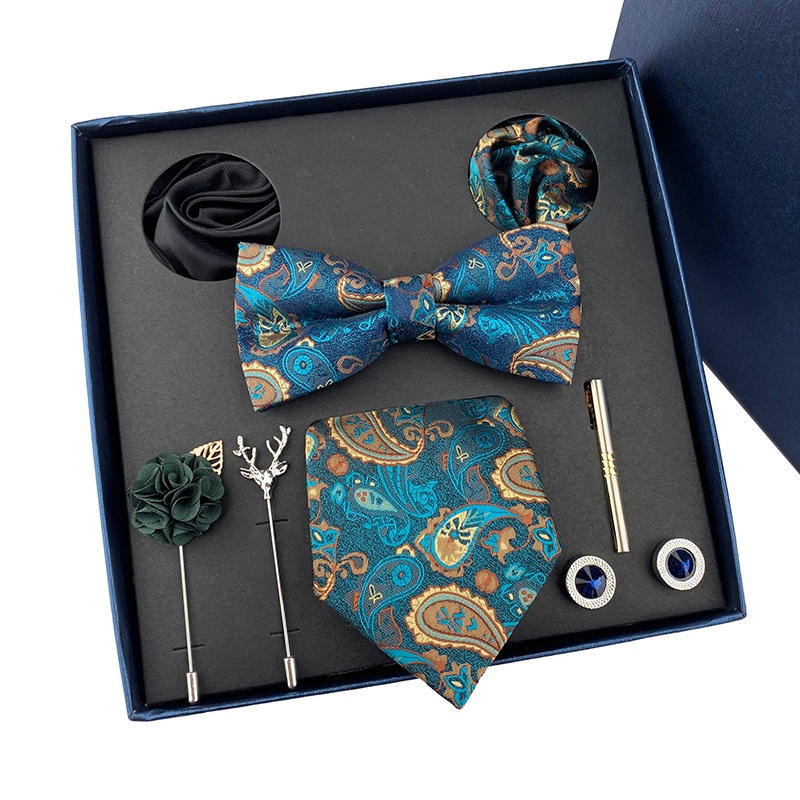 Handmade Stitched Rapid Custom Men Neck Ties Various Designs Necktie Bow tie and Pocket Square Set Gift Box Men's Tie Set