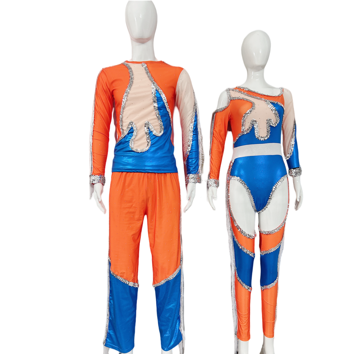 Ace Sports Design Custom Orange Long Sleeve Leotard Majorette dance Costumes With Fringe dance Team Uniform