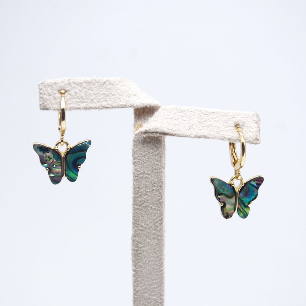 Fashion Abalone Shell Butterfly Pendant Jewelry Set Necklace Earrings