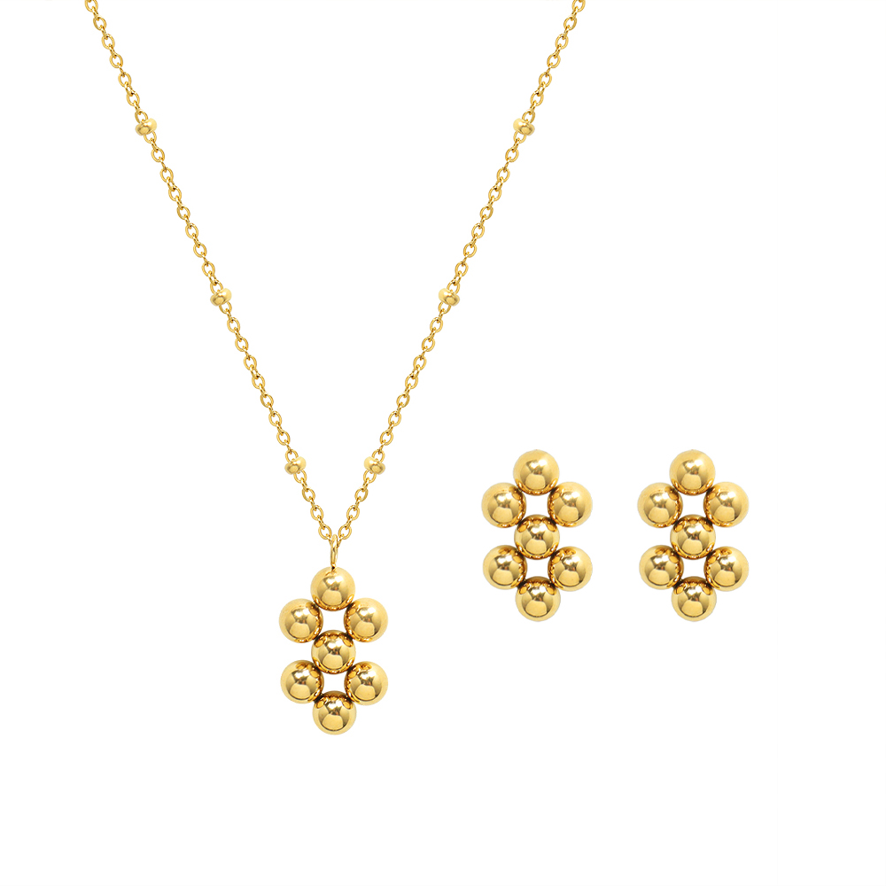 Titanium Steel 18k Gold Earrings Ball Pendant Necklace Earrings Set