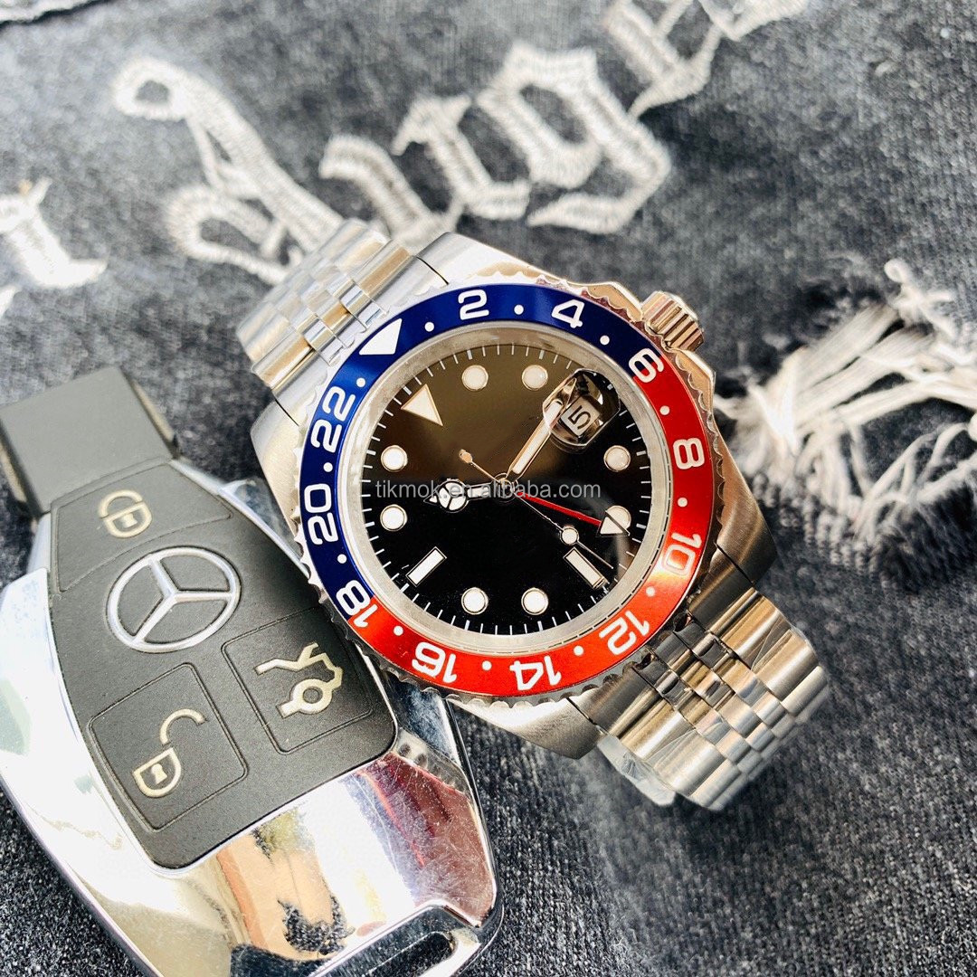 Часы наручные GMT II мужские с индивидуальным логотипом, водонепроницаемые автоматические механические с подводным погружением до 3 АТМ, с календарем 40 мм, 3 А