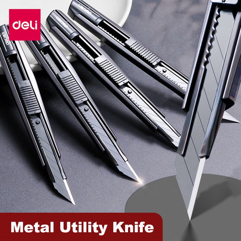 Deli 2074 Pocket Knife Box Cutter Utility Knife Retractable Blade 9mm for Home Office School Stationery Cut Paper Craft Knives