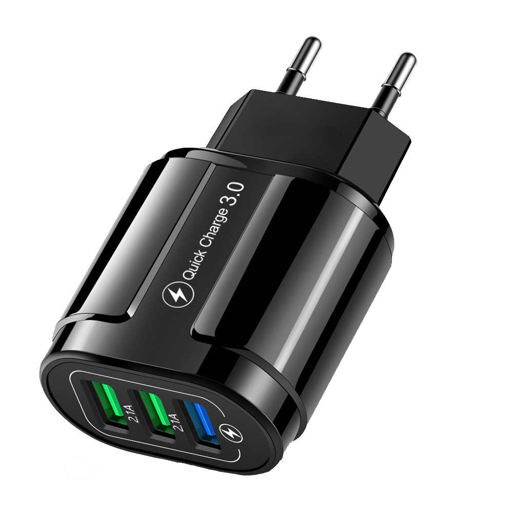 QC 3,0 зарядное устройство адаптеры питания черный с тремя отверстиями Европейский стандарт зарядная головка 18 Вт вспышка Быстрая зарядка usb адаптер для путешествий