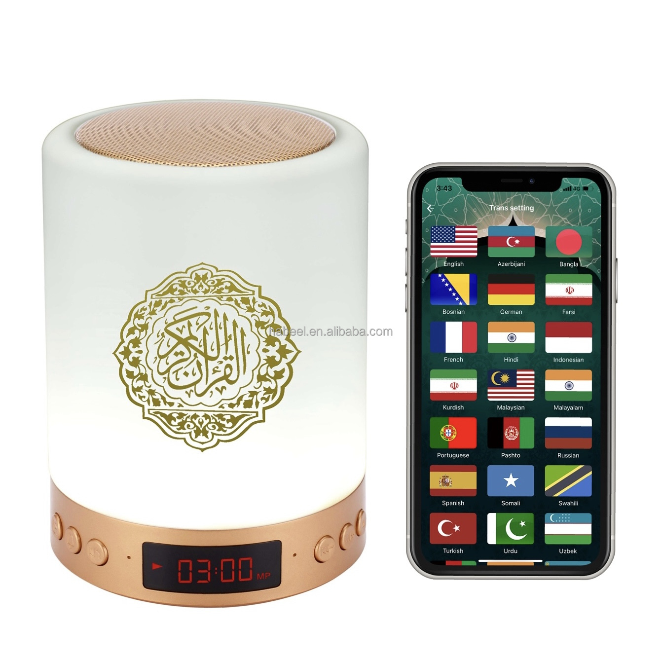 Новинка 2020, часы AZAN, светодиодная Сенсорная лампа, корановый динамик с Azan Mp3