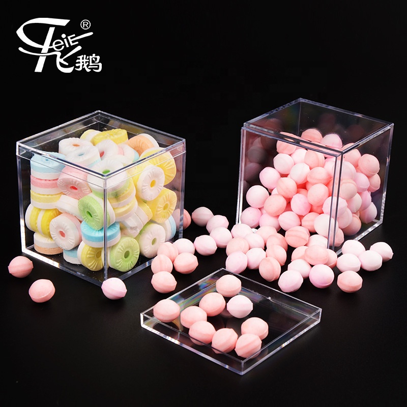 Cheap 2 Inch Clear Transparent Square Cubic  Party Birthday Wedding Favor Plastic PS Acrylic Sweet Candy Box with Lid