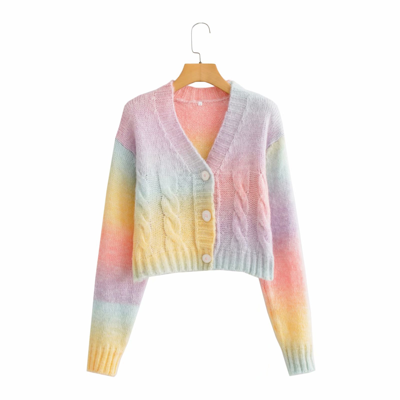 2021 new long-sleeved V-neck sweater women's color tops cardigan sweater for woman
