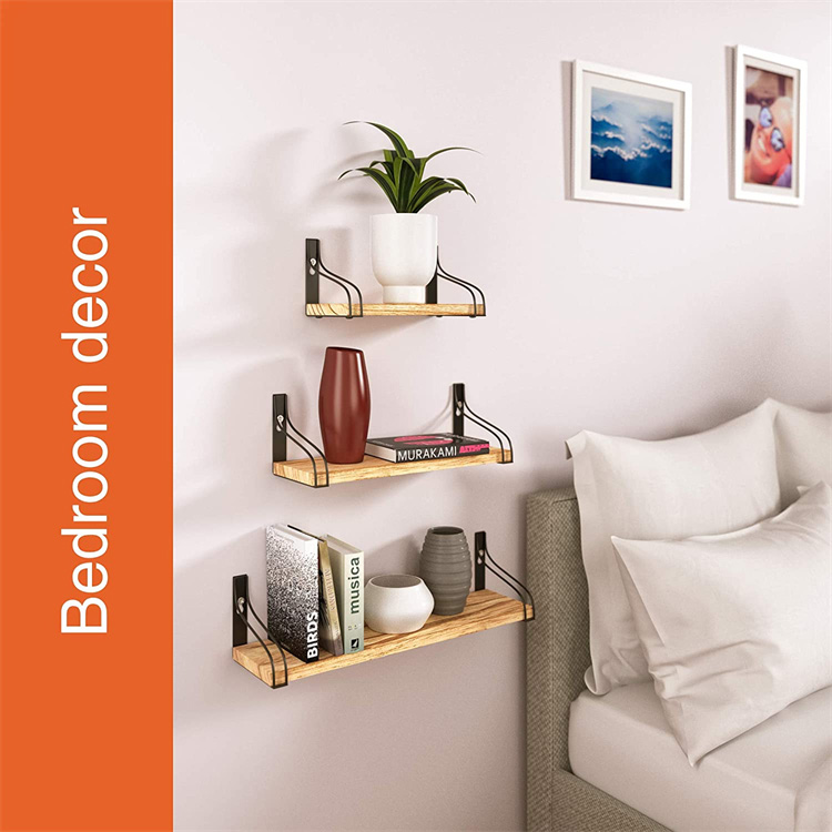 Tribal Cooking Floating Wall Shelves Decorative Wooden Wall Shelf Set of 3 Easy to Mount