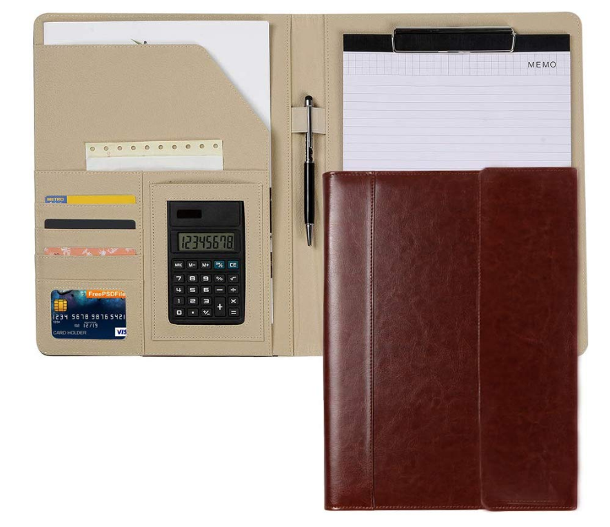 Multifunctional business folder tri-fold office python leather storage bag