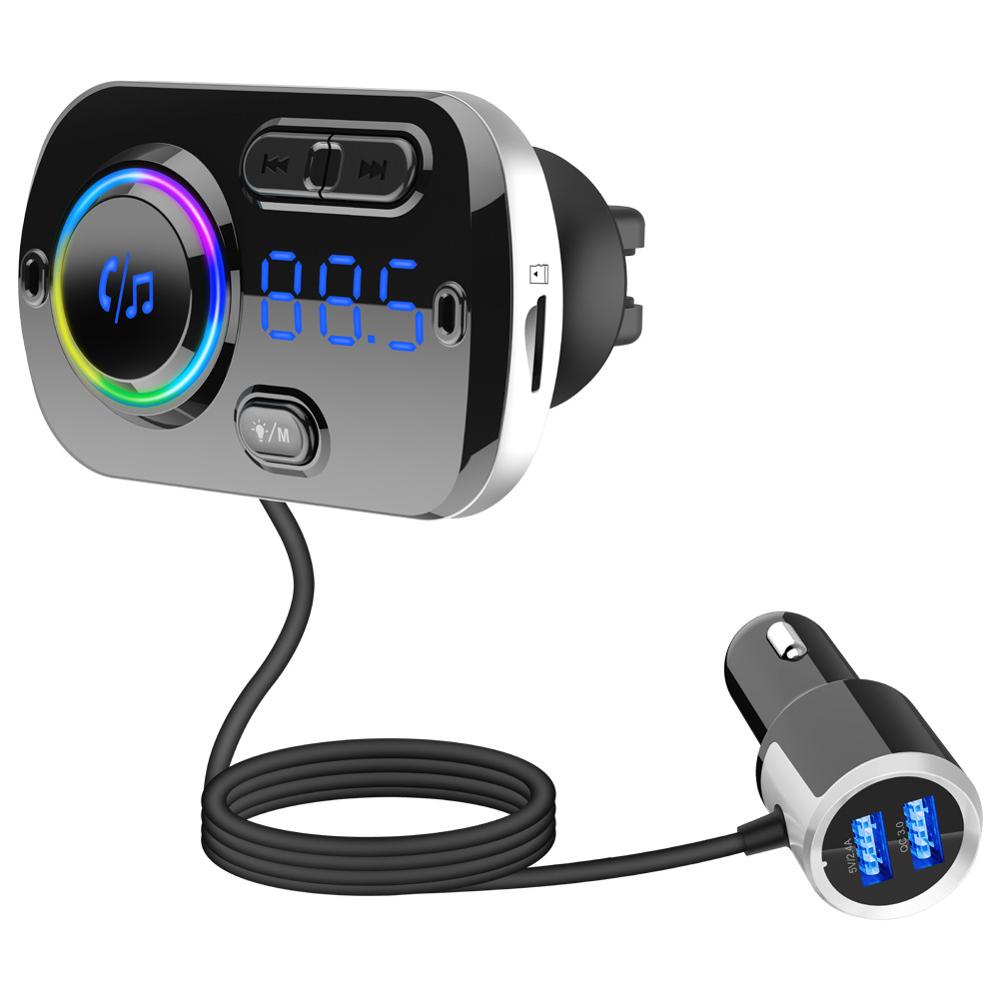 Беспроводной Bluetooth MP3 плеер FM передатчик автомобильный комплект громкой связи двойной USB QC3.0 быстрое зарядное устройство громкой связи красочные атмосферные огни