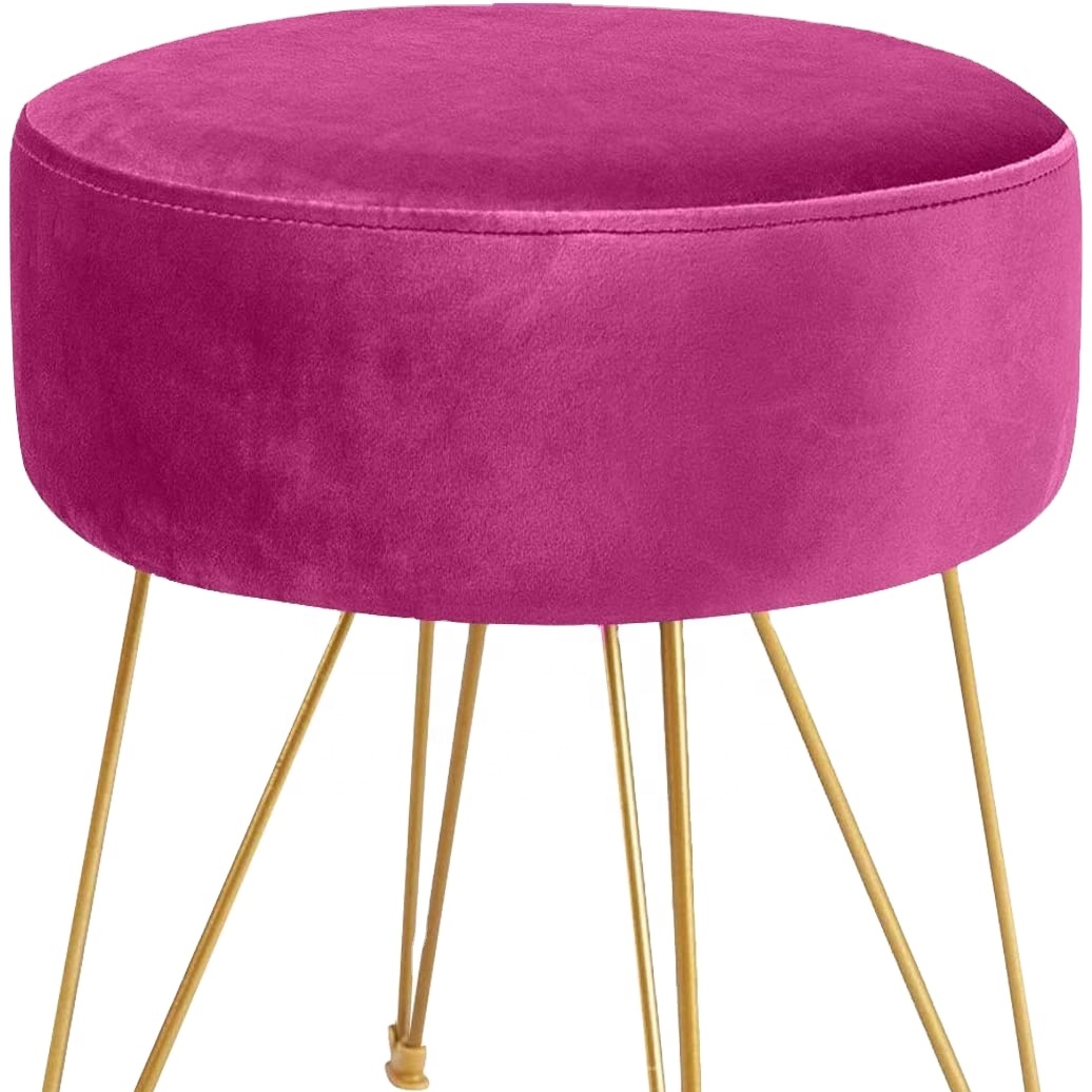 Home make-up stool, Nordic simple bedroom dressing table seat, advanced gold velvet round stool Light and luxurious metal stools