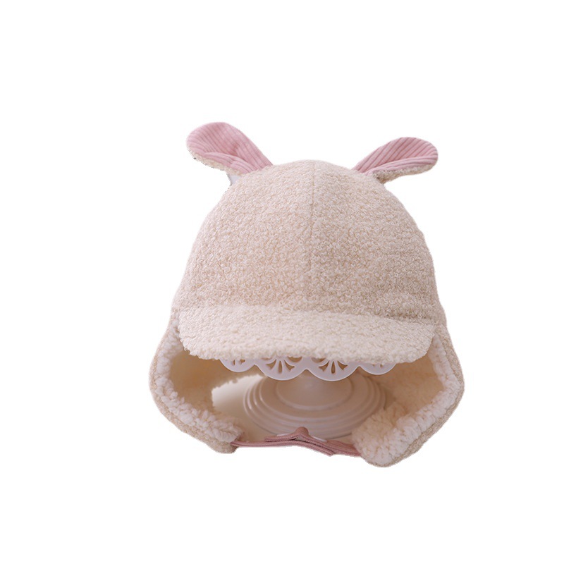 2021 hot selling winter cute rabbit ear kids baby warm hats lamb wool baseball caps