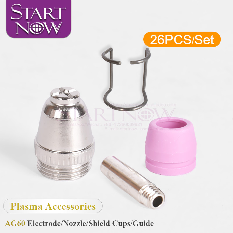 Startnow, 26 шт., расходные материалы для плазменной резки WSD60, аксессуары AG60 SG55, комплект наконечников электродов, защитные чашки с направляющей