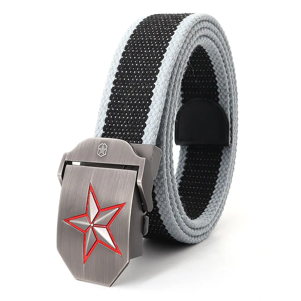 Wholesale Canvas Light Fabric Men Youth Belt Red Five Star Automatic Buckle Outdoor Casual Pants Canvas Belt