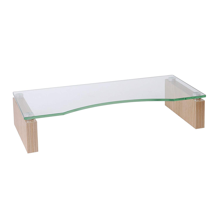 Living Room Office Oak and Tempered Glass Monitor Riser Stand