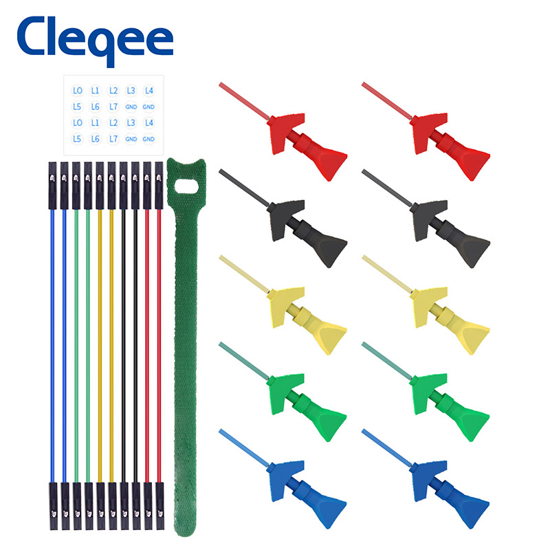 Cleqee SMD IC логический анализатор кабеля тестовые Крючки комплект зондов мини-захват внутренние Пружинные зажимы силиконовый кабель Dupont для осциллографа