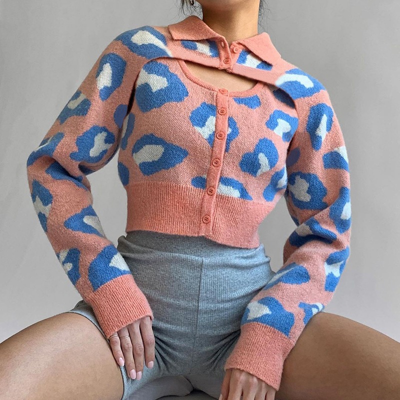 Winter Crop Cardigan Sweaters Fall Irregular Print Sueters Knit Ccrop Top Sweater Vest Pullover Blouse Women's Sweaters