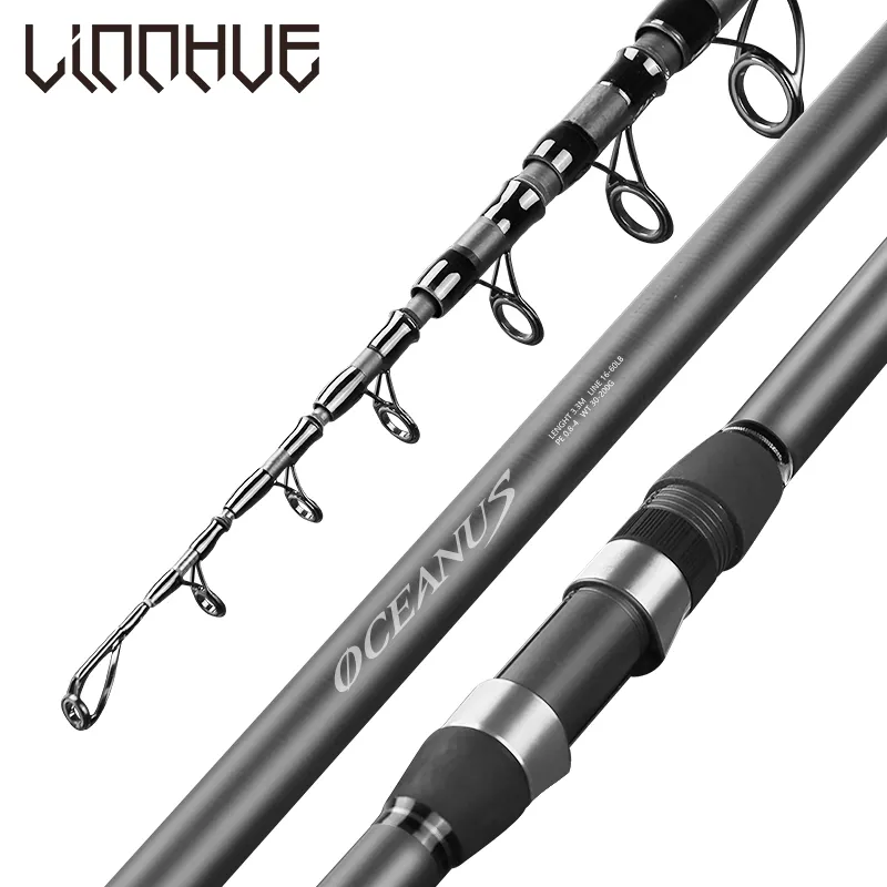 LINNHUE High Quality Carbon Spinning Rod 2.4m-5.4m Super Light 5/6/7/8 Sections Telescopic Long Handle Carbon Fiber Fishing Rod