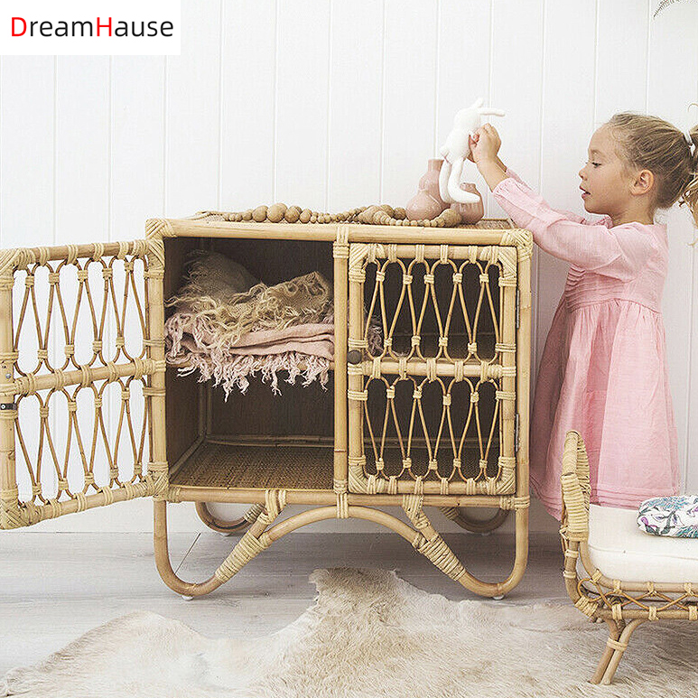 Прикроватный столик dreamhome, простой садовый Многофункциональный ротанговый шкаф для спальни, шкаф для хранения, боковой шкаф