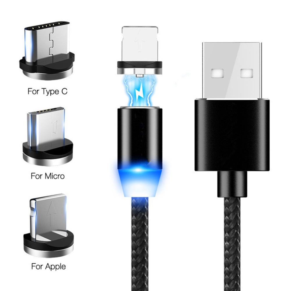 Магнитный usb-кабель для быстрой зарядки, 2,4 А, usb type-c, светодиодный зарядный кабель, аксессуары для телефона, магнитный usb-кабель 3 в 1