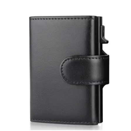 Custom Logo Multifunctional Slim Black Wallet Men Aluminum alloy Business Casual Coin purse Trifold Leather Card Holder Wallet