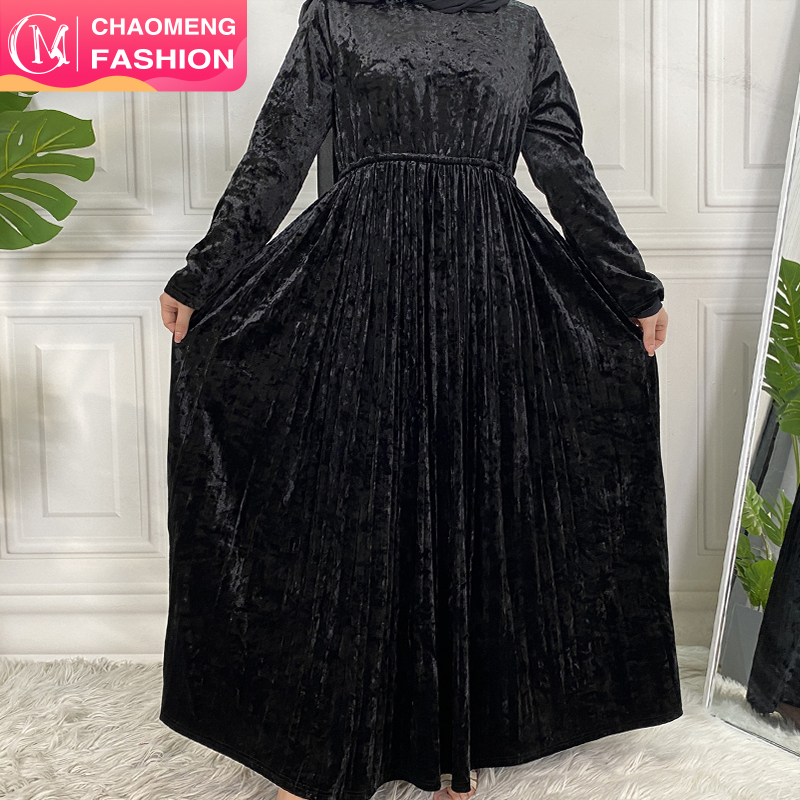 6570# 8 Colors Muslim Winter Fashion Latest Design Velvet Abaya Dress Long Full Length Islamic Clothes