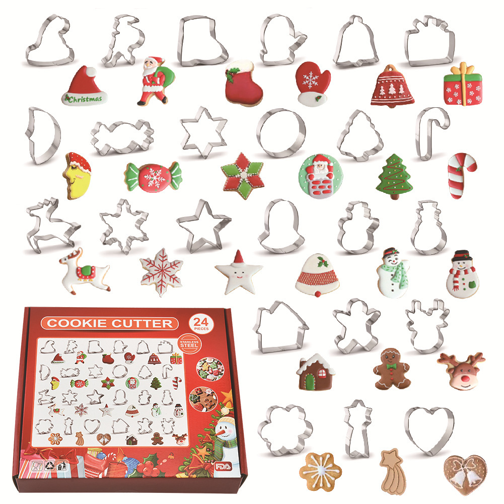 3D gift set 8pcs diy small stainless steel snowman tree star christmas gingerbread cookie cutter