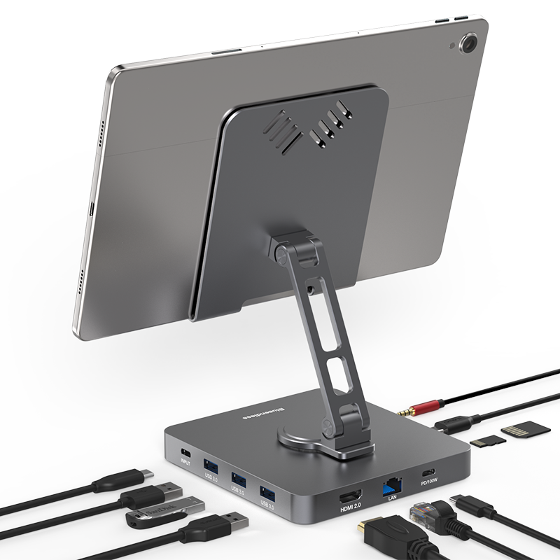 11 в 1 хаб для iPad Pro Air Stand, Док-Станция HDMI 4K @ 60 Гц PD 100 Вт 5 Гбит/с RJ45 USB3.0 * 3 для iPad 360 вращение USB C HUB Stand