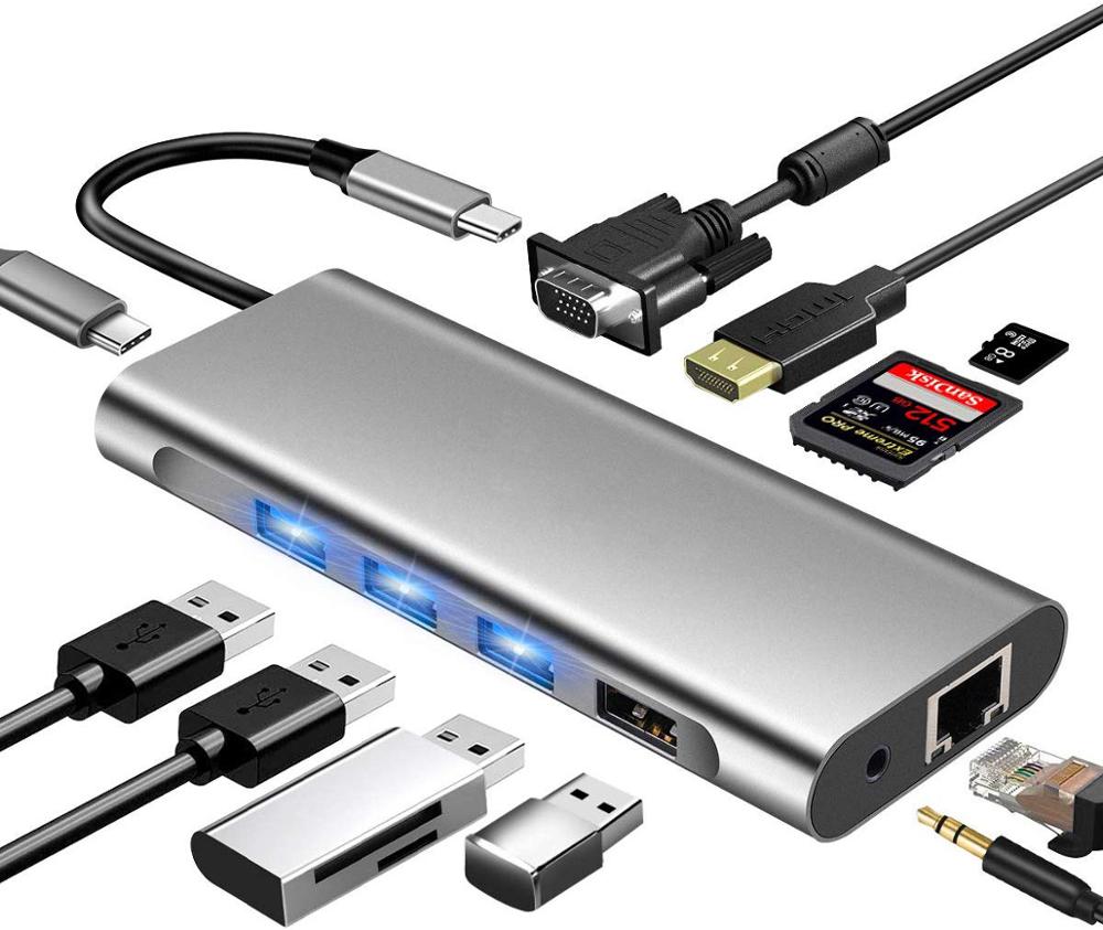 11 в 1 адаптер с 4K HD-MI VGA RJ45 PD для Macbook получил paents в Европе, США и Китай (материк) USB-C адаптер