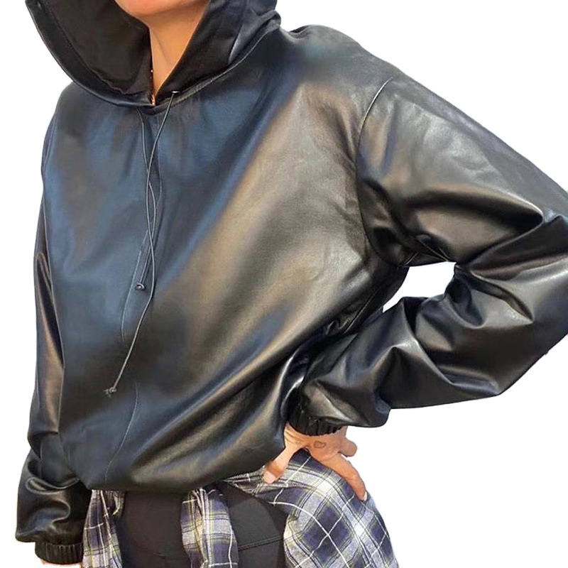 Fashion Wholesale Pu Leather Gym Wholesale Plain Cropped Women's Hoodies