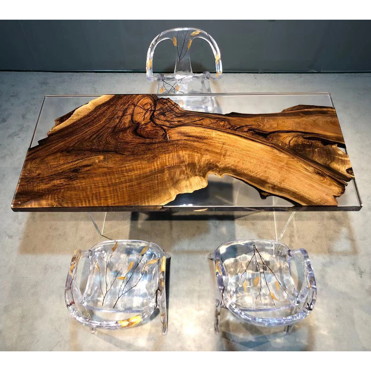 Epoxy Resin River Table Small Vintage Furniture Rustic Solid Teak Epoxy Table Walnut Wood  Resin Table