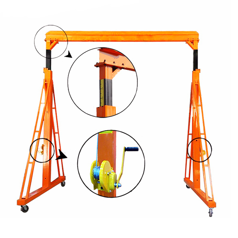 Customized 1 2 3 5 10 ton small mini mobile portable 4 wheels gantry crane with hoist
