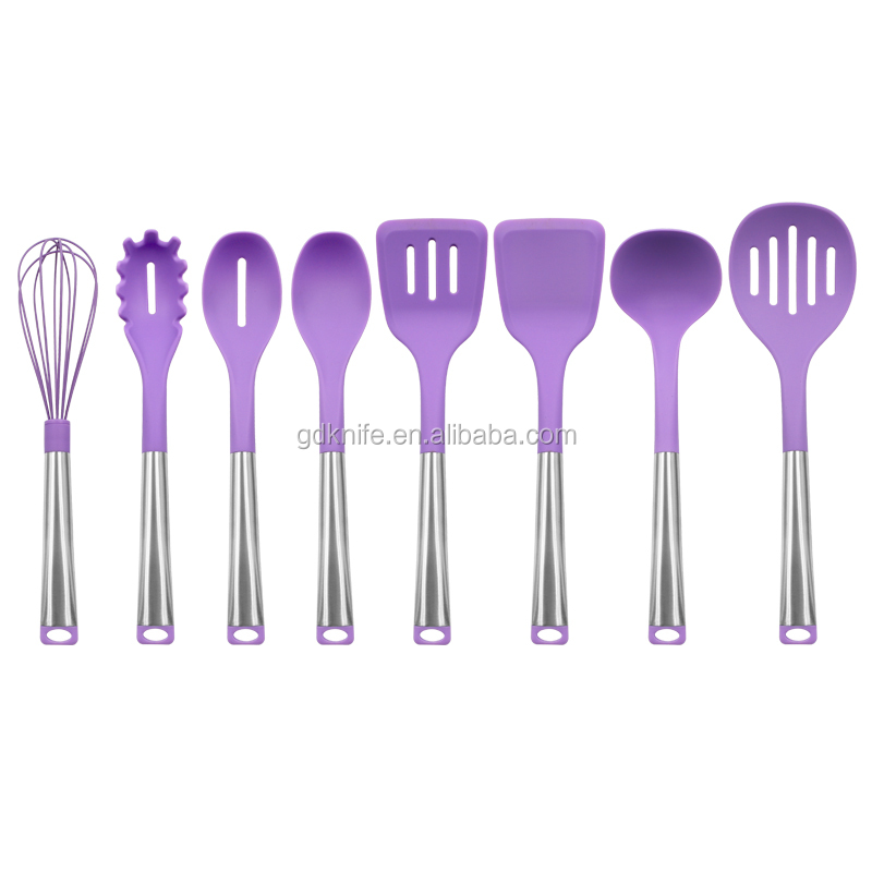 Non-stick Heat Resistant Silicone 8 Pcs silicon kitchen accessories kitchen utensils silicone with Stainless Steel Handle