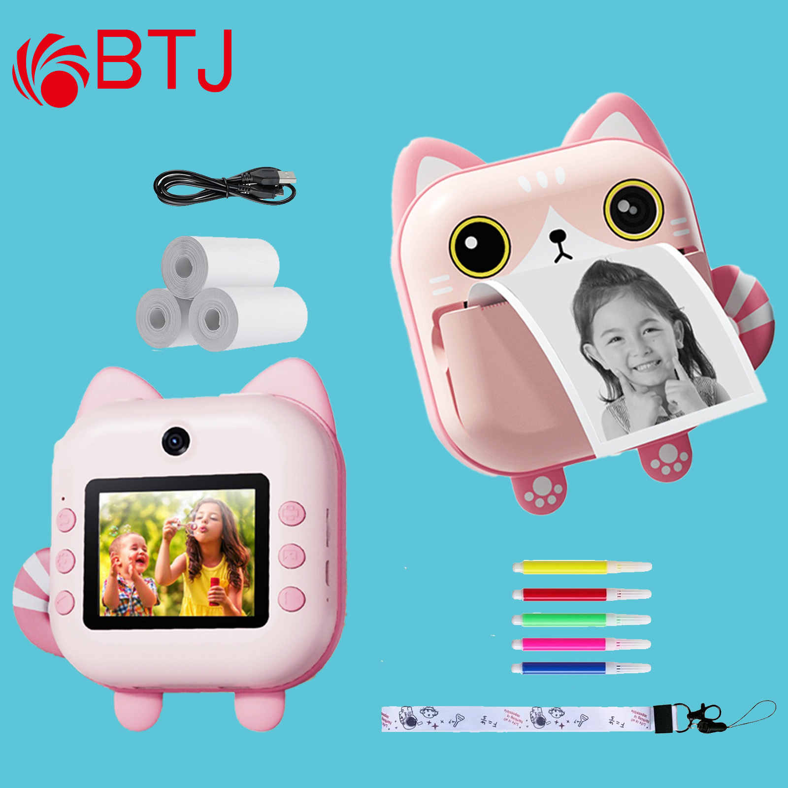 BTJ Kids Timely printing Camera Toys Girls Children's Digital Print Cameras Cute Cartoon HD Instant Printer Mini Camera L1