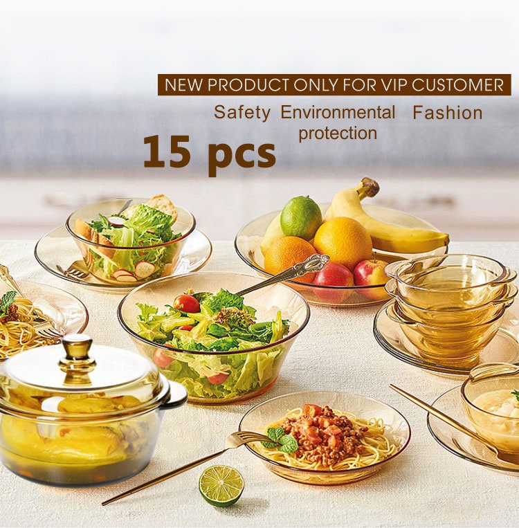 15Pcs Amber Fruit Vegetable Glass Storage Bowls Set Glass Microwave Bowl Set Glass Bowl Set