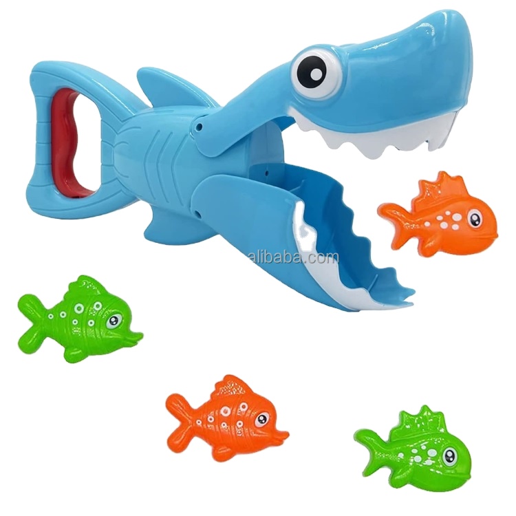2021 Upgraded Blue Shark with Teeth Biting Action Include 4 Toy Fish Bath Toys Boys Girls Swim Preschool Bath Toys