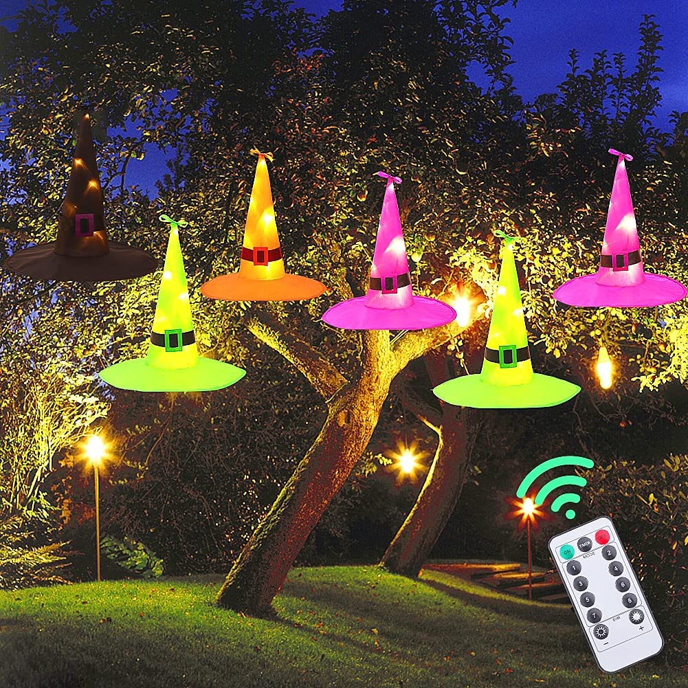Wholesale Halloween Decorations 8Pcs Battery Powered Witch Hat Garden Lights Decor for Party Supplies