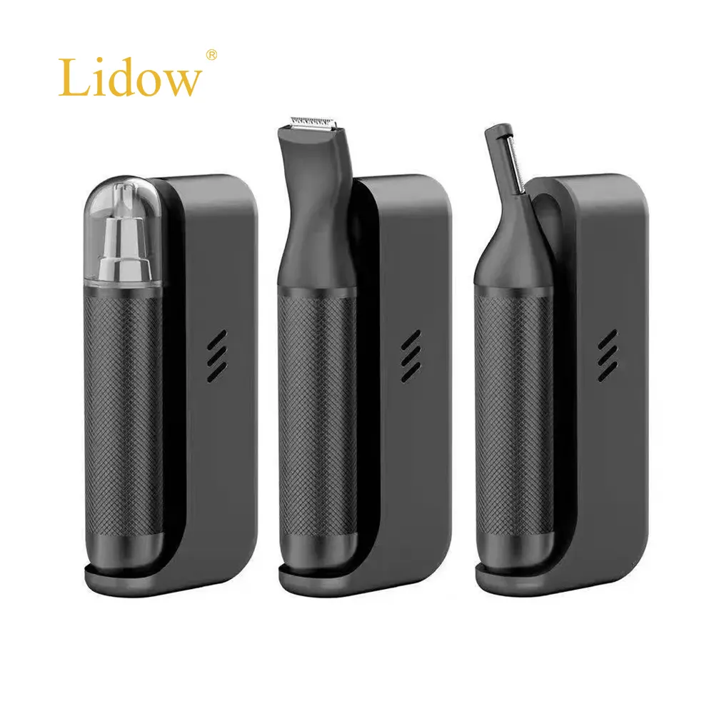 LIDOW Hot Selling 3 in 1 USB Rechargeable Electric Ear Nose Hair Trimmer Set Painless Facial Ear Nose Hair Remover kit for Men