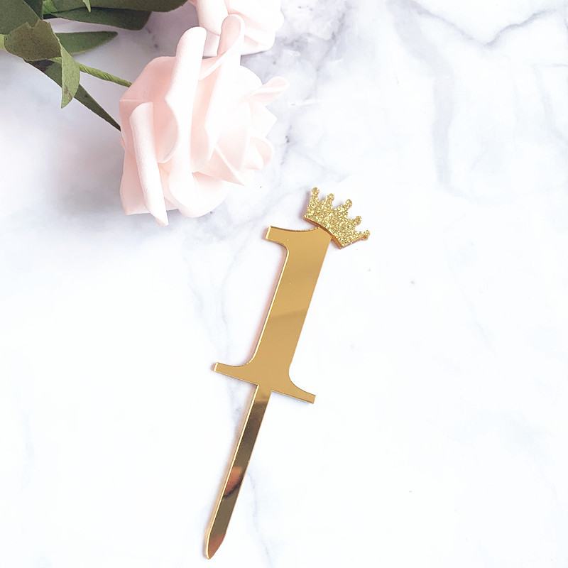Wholesale Crown Laser Gold Number Cupcake Toppers Anniversary Party Decoration Supplies Glitter Number Cake Topper