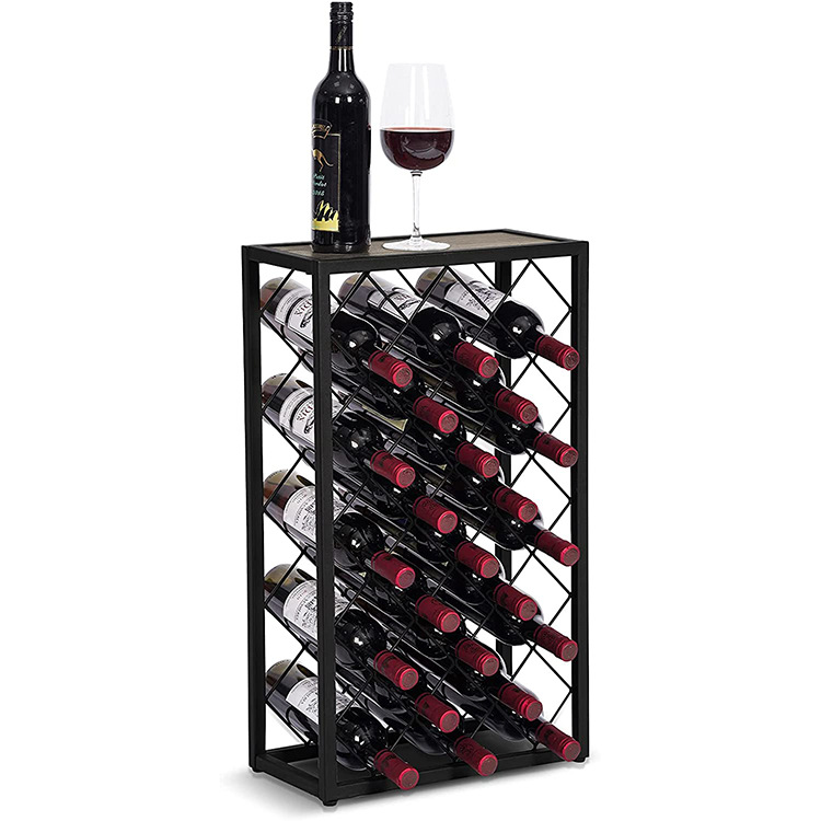 23 Bottle Iron Wire Top Wood Metal Wine Rack Wine Storage Holder