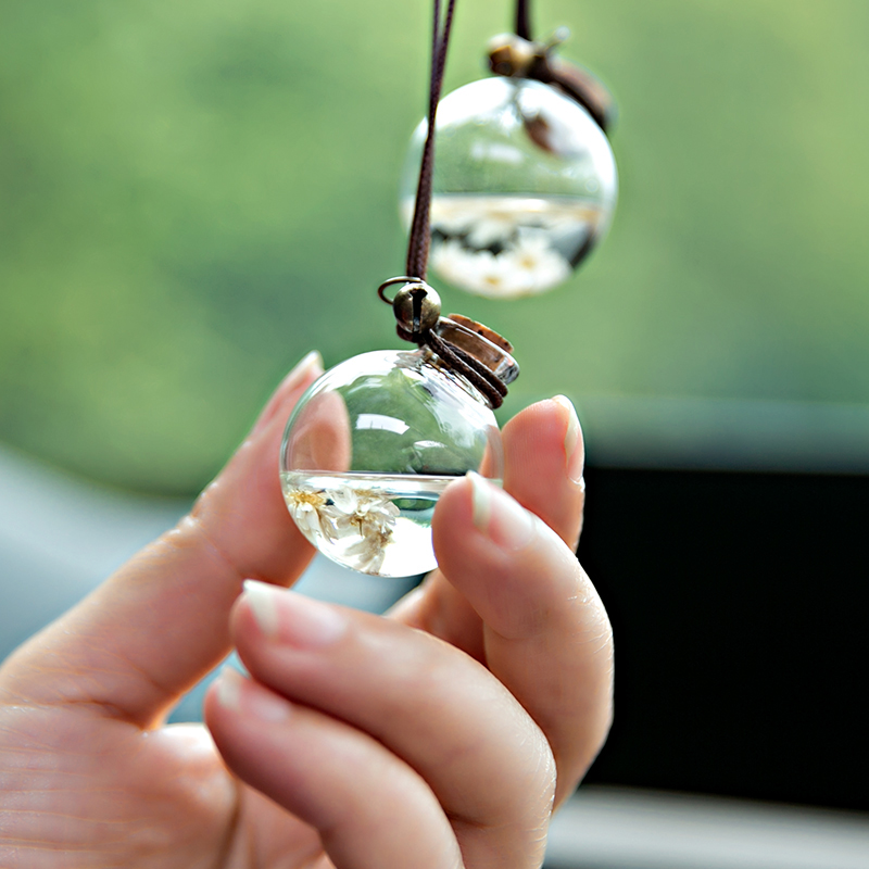 New Style Wooden Lid Round Empty Aroma Hanging Glass Bottle Diffuser Car Miniature Perfume