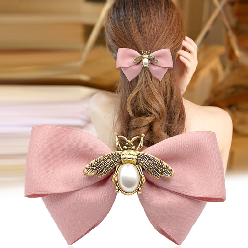 European And American Autumn And Winter Hot Fashion Hairpin Retro pearl Bee Handmade Fashion Hairpin Side Clip Bow Hairpin