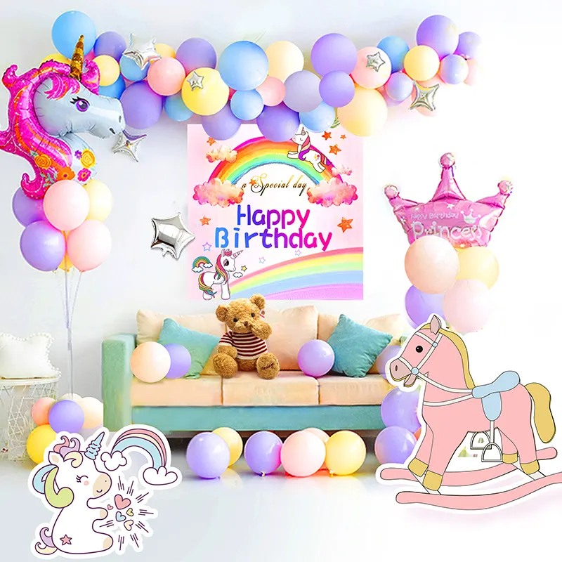 2021 Amazon hot sale birthday decoration wedding party supplies Latex cute cartoons unicorn happy birthday party balloons set