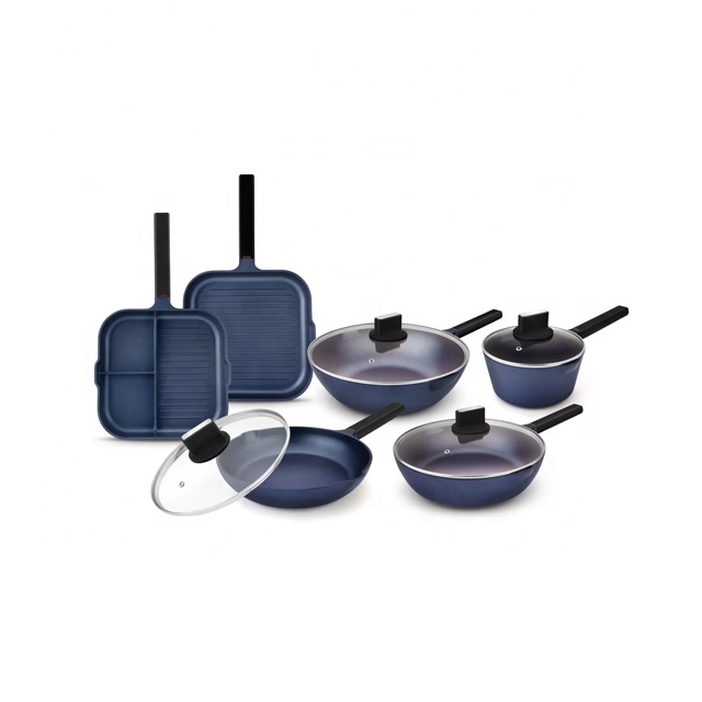 Die Casting Non Stick Pot Fry Fri Pans Panci Temperature measuring handle Nonstick Aluminum Frying Pan Cookware Sets