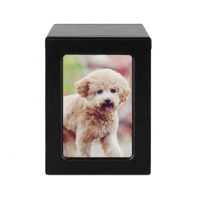 Pet Funerary Caskets Memorial Ashes Photo Box Pet Urns Wood Cremation With Photo